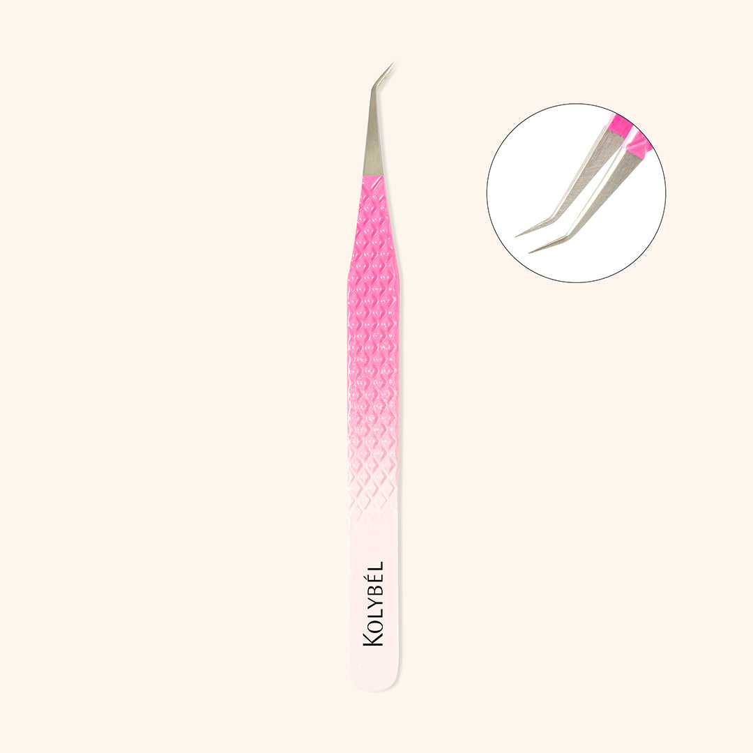 KP-10 Ombre Pink-White Professional Eyelash Extensions Tweezers