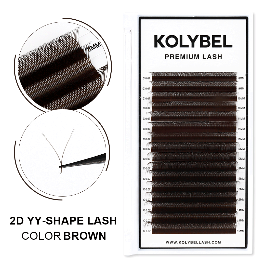 0.07MM Brown YY Premade Volume Fans Eyelash Extensions (16 Rows)-kolybel