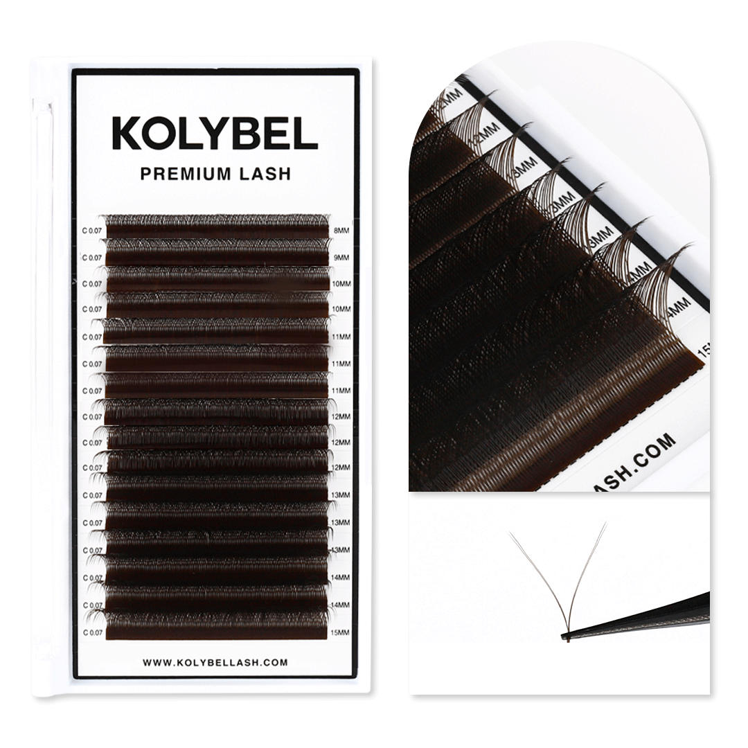 0.07MM Brown YY Premade Volume Fans Eyelash Extensions (16 Rows)-kolybel